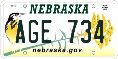 NE license plate AGE734