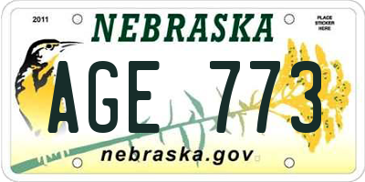 NE license plate AGE773