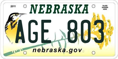 NE license plate AGE803