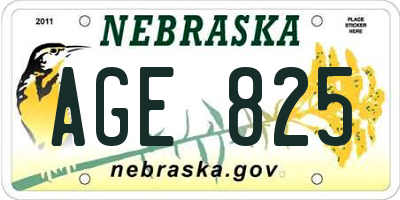 NE license plate AGE825