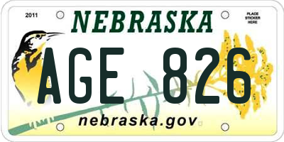 NE license plate AGE826