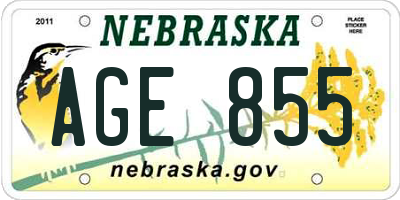 NE license plate AGE855