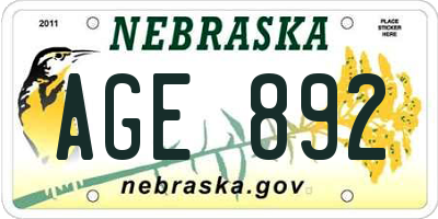 NE license plate AGE892
