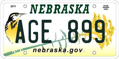 NE license plate AGE899