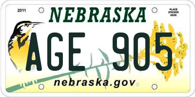 NE license plate AGE905