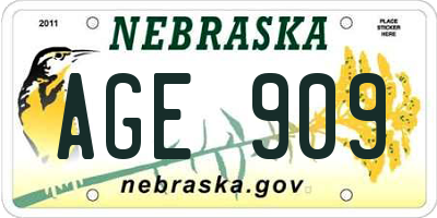 NE license plate AGE909