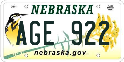 NE license plate AGE922