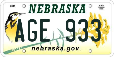 NE license plate AGE933