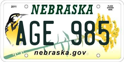 NE license plate AGE985