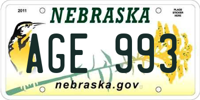 NE license plate AGE993