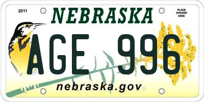 NE license plate AGE996