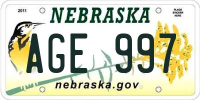 NE license plate AGE997