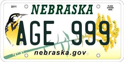 NE license plate AGE999