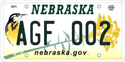 NE license plate AGF002