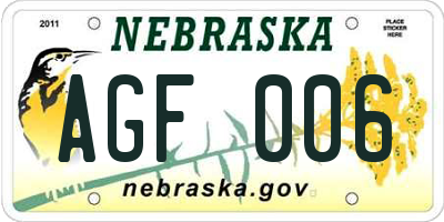 NE license plate AGF006