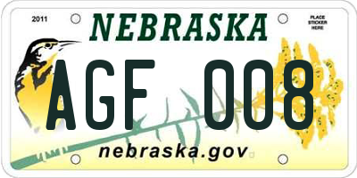 NE license plate AGF008
