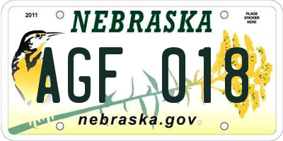 NE license plate AGF018
