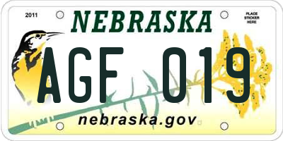 NE license plate AGF019