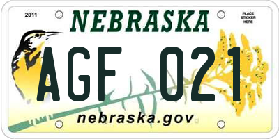 NE license plate AGF021