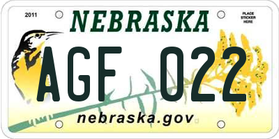 NE license plate AGF022