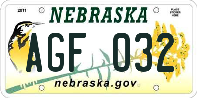 NE license plate AGF032