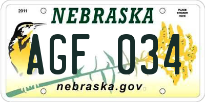 NE license plate AGF034