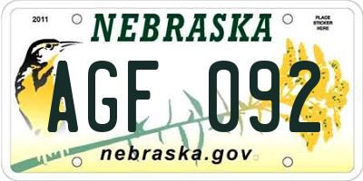 NE license plate AGF092