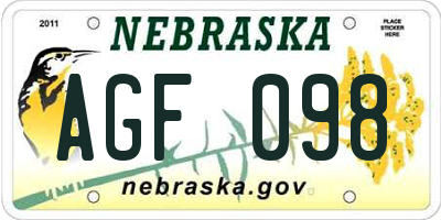 NE license plate AGF098