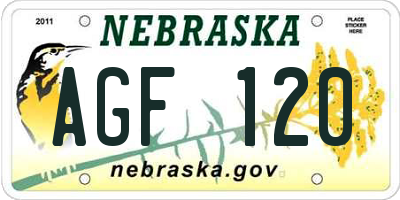 NE license plate AGF120