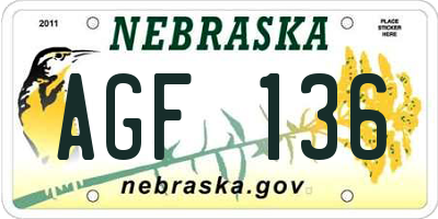 NE license plate AGF136