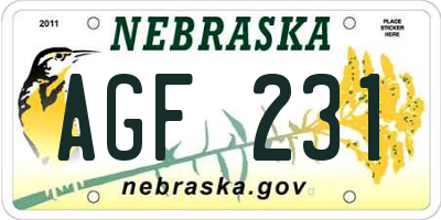 NE license plate AGF231