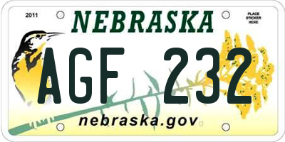 NE license plate AGF232