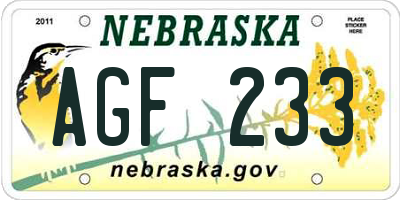 NE license plate AGF233