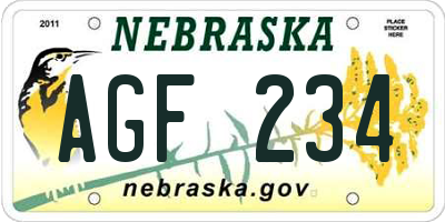 NE license plate AGF234