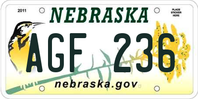 NE license plate AGF236