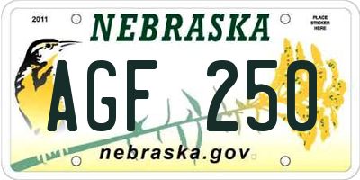 NE license plate AGF250