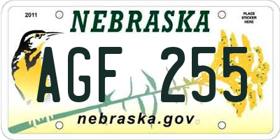 NE license plate AGF255