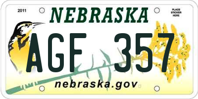 NE license plate AGF357