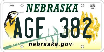 NE license plate AGF382