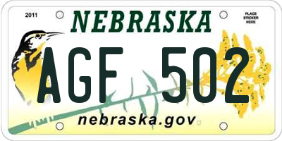 NE license plate AGF502