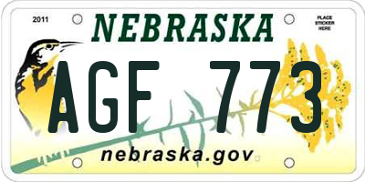 NE license plate AGF773