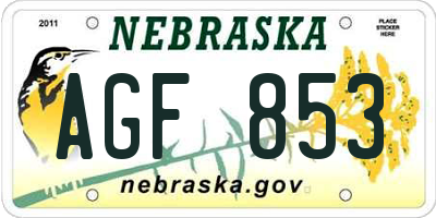 NE license plate AGF853
