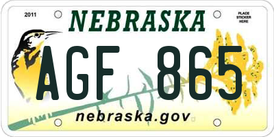 NE license plate AGF865