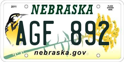 NE license plate AGF892