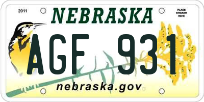 NE license plate AGF931