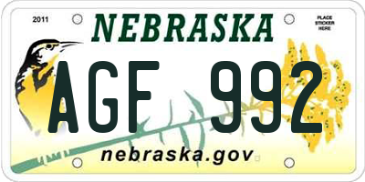 NE license plate AGF992