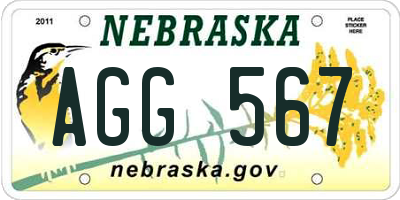 NE license plate AGG567