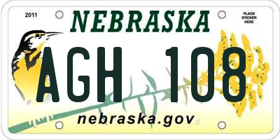 NE license plate AGH108
