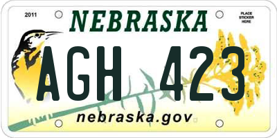 NE license plate AGH423