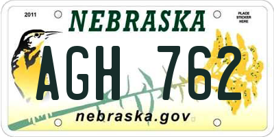 NE license plate AGH762